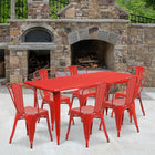 Flash Furniture – Table rectangulaire 31,5x63po et 6 chaises empilables, intérieur/extérieur, métal rouge (ET-CT005-6-30-RED-GG)-Acier galvanisé, métal, caoutchouc