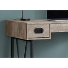 Monarch - Bureau - 48"L/Faux Bois Taupe/Metal Noir-1 grand tiroir central  à coulisses de métal et poignée en cuir noir