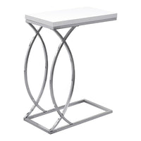 Monarch Specialties - 3184 Table D'Appoint - Blanc Lustre Et Metal Chrome-Dessus de table rectangulaire abondant et spacieux fini en blanc lustré