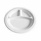 Globe Commercial Products - 9 po Fibre ronde Bagasse Plaque de compostable - 3 compartiments - 500 pack-Diameter: 9 po