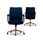 Thomasville - Chaise de bureau Jolie - Marine-Dispose d'un revêtement en tissu micro-suède doux et velouté bleu avec des bras en métal et une base en placage doré.