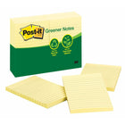 Post It - Feuillets ecologiques, jaunes, lignes, 101,6 mm l x 152,4 mm L (4 po l x 6 po L), 12 blocs/paquet, 100 feuillets/bloc-jaunes, 101,6 mm x 152,4 mm