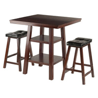 Winsome – Table haute Orlando 3 pièces avec 2 tabourets de style selle (94362)-Pattes en bois massif, fini noyer