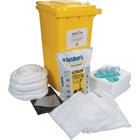 Zenith Safety – Trousses de déversement mobile, 63 gallons, huile seulement, avec contenant mobile-Contenu : 100 feuilles absorbantes (15 x 17 po), 4 remblais tubulaires (3 x 120 po), 4 tampons absorbants (18 x 18 po), 1 tapis de canalisation (36 x 36 po), 1 Optisorb (sac de 25 lb), 2 paires de gants en nitrile, 2 T-grand (11), 2 combinaisons microporeuses, T-grand, 2 paires de lunettes de sécurité à coque (taille unique), 3 sacs à déchets (26 x 36 po)