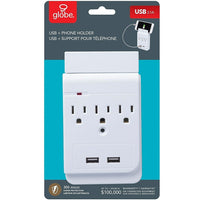 Globe – Protecteur de surtension avec 3 prises et 2 ports de recharge USB, blanc-Pour usage général à l'intérieur