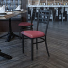 Chaise de restaurant HERCULES en acier à traverses horizontales, noir, siège en vinyle bourgogne (XUDG694BLADBURV)-Assemblage soudé