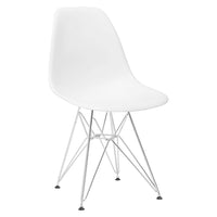 Nicer Furniture - chaise d'appoint de style Eiffel avec pieds chromés - blanc - paquet de 2-Siège moulé en plastique robuste de haute qualité avec une finition mate