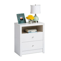 Prepac – Grande table de nuit à 2 tiroirs Calla, blanc-Fini stratifié blanc pur durable
