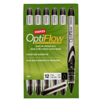 Staples - Stylos à bille roulante OptiFlow à pointe aiguille, 0,5 mm, noirs, paq./12-L'encre lisse permet une écriture très facile