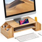 Fenge - Bamboo Monitor Stand - Support pour moniteur d'ordinateur à 2 niveaux+4 fentes de rangement - Support pour téléphone-Hauteur ajustable: Non