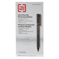 TRU-RED − Marqueurs permanents − pointe ultra fine − noir − paquet de 12-Encre qui marque la plupart des surfaces facilement et résiste à la décoloration