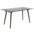 Flash Furniture - Table rectangulaire Meriden en bois massif noyer de 31,5 po x 55 po avec plateau en verre transparent-Surface en verre trempé clair