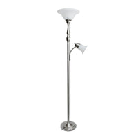 Lampe de sol mère-fille aux motifs élégants 2 Light avec verre marbré blanc, nickel brossé-Lampe de sol mère-fille aux motifs 2 Light avec verre