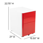 Flash Furniture Classeur À Verrouillage Mobile À 3 Tiroirs-Façade Blanche /Rouge (HZCHPL02REDWH)-Conçu pour s'adapter sous la plupart des tables et des bureaux