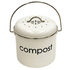 Cathay Importers - Bac de compostage de 5 litres, blanc, 8,5 diam. x 8,5 haut. (po)-Compost écologique; acier au carbone au revêtement blanc poudré; poignée chromée amovible