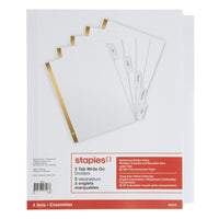 Staples - Séparateurs à onglets effaçables - 5 onglets - Blanc - Paquet de 4-Écrivez sur les onglets à l'aide de presque n'importe quel objet
