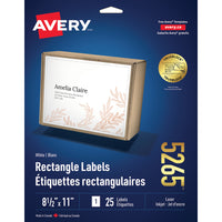 Avery - Étiquettes d'expédition laser/jet d'encre blanches avec TrueBlock, 8-1 / 2 "x 11", paquet de 25, (5265)-Étiquette permanente