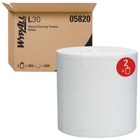 WypAll - Lingettes de nettoyage robuste L30 General Clean - Résistantes et douces - Rouleaux à distribution centrale - Blanches - Paquet de 2-2 rouleaux/caisse, 300 feuilles/rouleau à distribution centrale, 600 feuilles/caisse