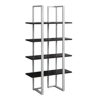 Monarch Specialties - 7239 60 po H Etagere - Espresso/Metal Argent-Tablettes ouvertes, fini en métal, MDF