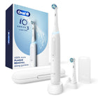 Oral-B - Brosse à dents électrique Power iO Series 3 Limited avec 2 têtes de brosse, étui de voyage et porte-recharge - Blanc-(1) brosse à dents électrique Oral-B iO3 Limited, (1) tête de brosse de rechange Ultimate Clean, (1) tête de brosse de rechange Gentle Care, (1) porte-recharge de voyage, (1) étui de voyage et (1) chargeur