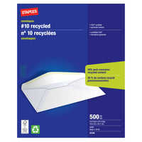 Staples Enveloppes blanches recyclées n° 10, 4 1/8 po x 9 1/2 po, paquet de 50-Nº 10, 4 1/8 po x 9 1/2 po