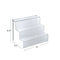 Azar Displays – Présentoir escalier à 3 niveaux pour comptoir, 8,75 x 12 x 8,5 po, transparent, 4/paquet (326043)-Le présentoir de comptoir est doté de trois niveaux empilés qui permettent d’afficher les produits avec facilité