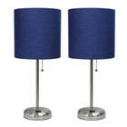 LimeLights - Lampe bâton en acier brossé avec prise de charge et abat-jour en tissu, paquet de 2, bleu marine-Ensemble de lampes avec 2 lampes de table
