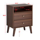 Prepac - Table de chevet haute Milo à deux tiroirs et tablette - cerisier-Construction en bois composite lamellé conforme aux normes du CARB2