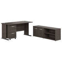 Bush Business Furniture - Bureau d'ordinateur 60 po l avec classeur mobile et armoire basse Studio A - gris orage-L'ensemble comprend : un bureau d'ordinateur 60L, un classeur mobile à 2 tiroirs et une armoire de rangement basse avec portes et tablettes