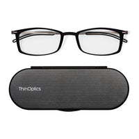 ThinOptics FrontPage collection, Brooklyn 2.5 Lecteur avec Milano Pod Noir - Noir-Existe en deux beaux styles, le Brooklyn rectangulaire et le Manhattan ovale, et est flatteur pour les hommes et les femmes.