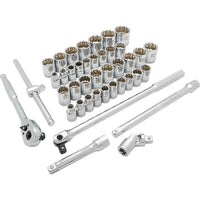 Dynamic Tools – Ensemble de 41 pièces, 12 pans standards, à prise de 1/2 po, SAE/métriques, 3/8 po à 1 15/16 po, 10 mm à 28 mm-Inclut : 16 douilles SAE standards (po) : 3/8, 7/16, 1/2, 9/16, 5/8, 11/16, 3/4, 13/16, 7/8, 15/16, 1, 1 1/16, 1 1/8, 1 3/16, 1 1/4, 1 5/16 ; 19 douilles métriques standards (mm) : 10, 11, 12, 13, 14, 15, 16, 17, 18, 19, 20, 21, 22, 23, 24, 25, 26, 27, 28 ; rallonges de 5 po et 10 po ; clé à cliquet 45 dents, joint universel, poignée flexible, poignée en T