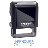 Trodat – Timbre auto-encreur Printy ''Approuvé'' avec fenêtre encre bleue 4911-Contenu en plastique recyclé postconsommation de jusqu'à 65 %