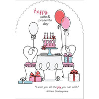 Aline Greetings – Carte d'anniversaire générale, motif gâteau et ballons, Happy Cake & Presents Day, paq./18-Papier non couché de qualité supérieure