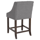 Flash Furniture – Tabouret de comptoir 24 po, de style transitionnel série Carmel, fini noyer, tissu gris foncé -Conception de dossier touffeté à boutons