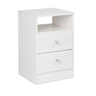 Prepac - Table de chevet Astrid WDNH-0402-1-V à 2 tiroirs, blanc Cristal-Poignées en cristal acrylique élégantes