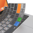 JCPal VerSkin Apple MacOS Raccourcis Protecteur de Clavier pour MacBook Pro 14"/16" (2021/2023) et MacBook Air 13"/15" (2022/2023/2024)-Fabriqué à partir d'un matériau en silicone noir semi-transparent