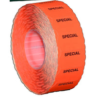 Meto – Étiquettes rouges fluorescentes 822, « SPECIAL », 1 ligne, 1500/rouleau, 14 rouleaux/pqt-Bords ondulés conçus pour attirer l’attention du client