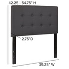 Flash Furniture - Tête de lit Lennox à une place touffetée et rembourrée en vinyle gris-Supports en métal noir avec fentes de rail de lit pour réglage