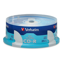 Verbatim - CD-R 52x 700 Mo/80 min., blancs imprimables jet d'encre, paq. cyl./25-Personnalisez chaque disque avec du texte net et des graphiques en couleur en plus des enregistrements fiables haute-vitesse  