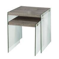 Monarch Specialties - 3053 Tables Gigognes - Ens. 2Pcs/Taupe Fonce/Verre Trempe - Paquet de 2-Ensemble deux tables gigognes carrées