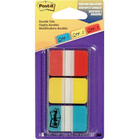 Onglets durables Post–it, rouge, jaune et bleu, paquet de 66-Ces onglets durables sont plus solides et plus robustes que les languettes Post-it standard