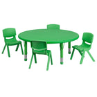 Flash Furniture – Ensemble avec table d’activités ronde réglable de 45 po et 4 chaises d’école empilables, vert-Ensemble de table multi-usages pour enfants