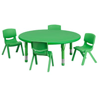 Flash Furniture – Ensemble avec table d’activités ronde réglable de 45 po et 4 chaises d’école empilables, vert-Ensemble de table multi-usages pour enfants