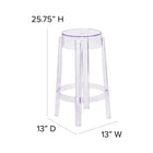 Tabouret de comptoir transparent de 25,75 po de haut (FH-118-APC1-GG)-Trous de drainage dans le siège