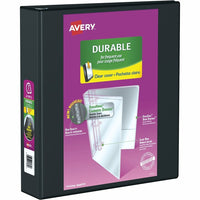 Avery® - Reliure de présentation durable à anneaux obliques en D, 2 po, noir-Les panneaux avant et arrière plus larges couvrent complètement les onglets et séparateurs standard