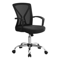 Monarch Specialties - 7460 Chaise De Bureau - Noir/Base Chrome-Chaise de bureau avec dossier à hauteur moyen, accoudoirs fixes avec tissu en maille polyester respirant noir
