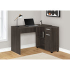 Monarch Specialties - 7349 Bureau 46 po - Chêne Brun/Cabinet De Rangement-Le bureau en forme de L est divisé en 2 segments: une grande surface de travail principale et une surface plus petite et légèrement plus basse