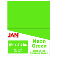 JAM Paper Étiquettes expédition, demi-feuilles, 5,5 x 8,5 po, vert néon, 50/paquet-Étiquettes d’expédition