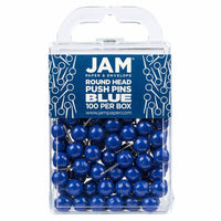 JAM PAPER - Punaises Colorees, Punaises Carte à Tête Ronde, Bleu, Paquet de 100-Punaises en plastique