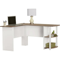 Dorel - Bureau en L avec rangement au côté, chêne Sonoma et blanc-Maximisez votre espace de bureau à domicile grâce au bureau en L Dakota avec tablettes